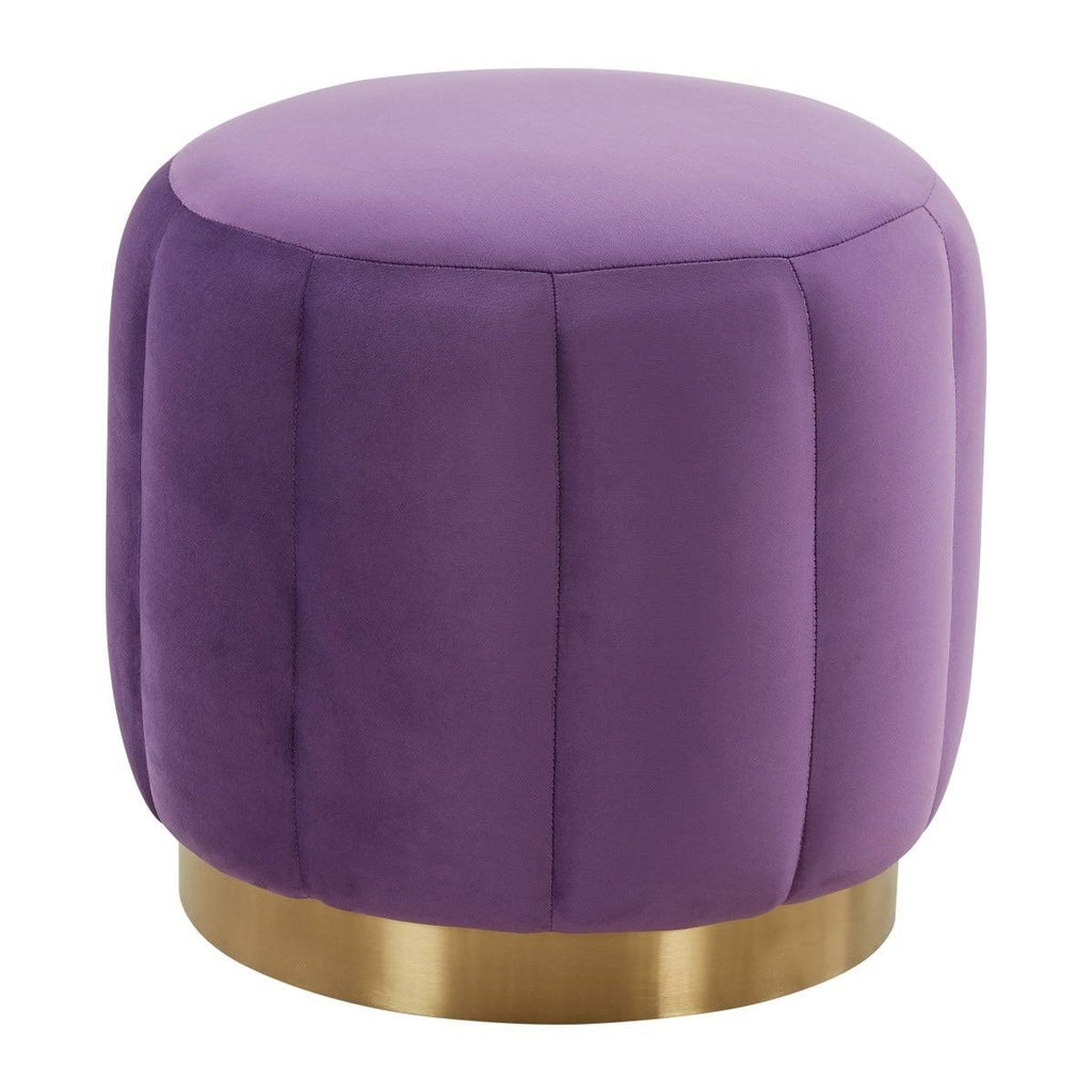 Purple Round Velvet Ottoman with Gold Base X5844