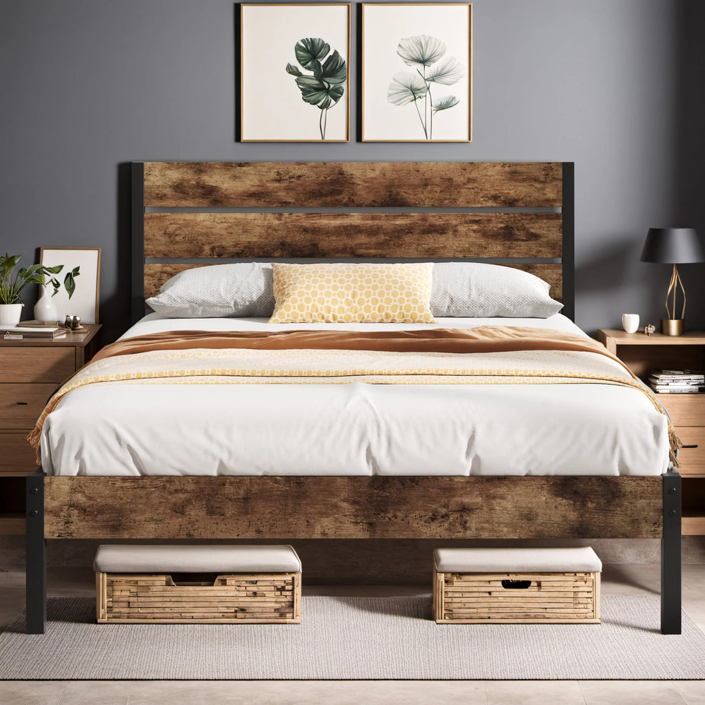 Queen Bed Frame with Wood Headboard and Footboard R121