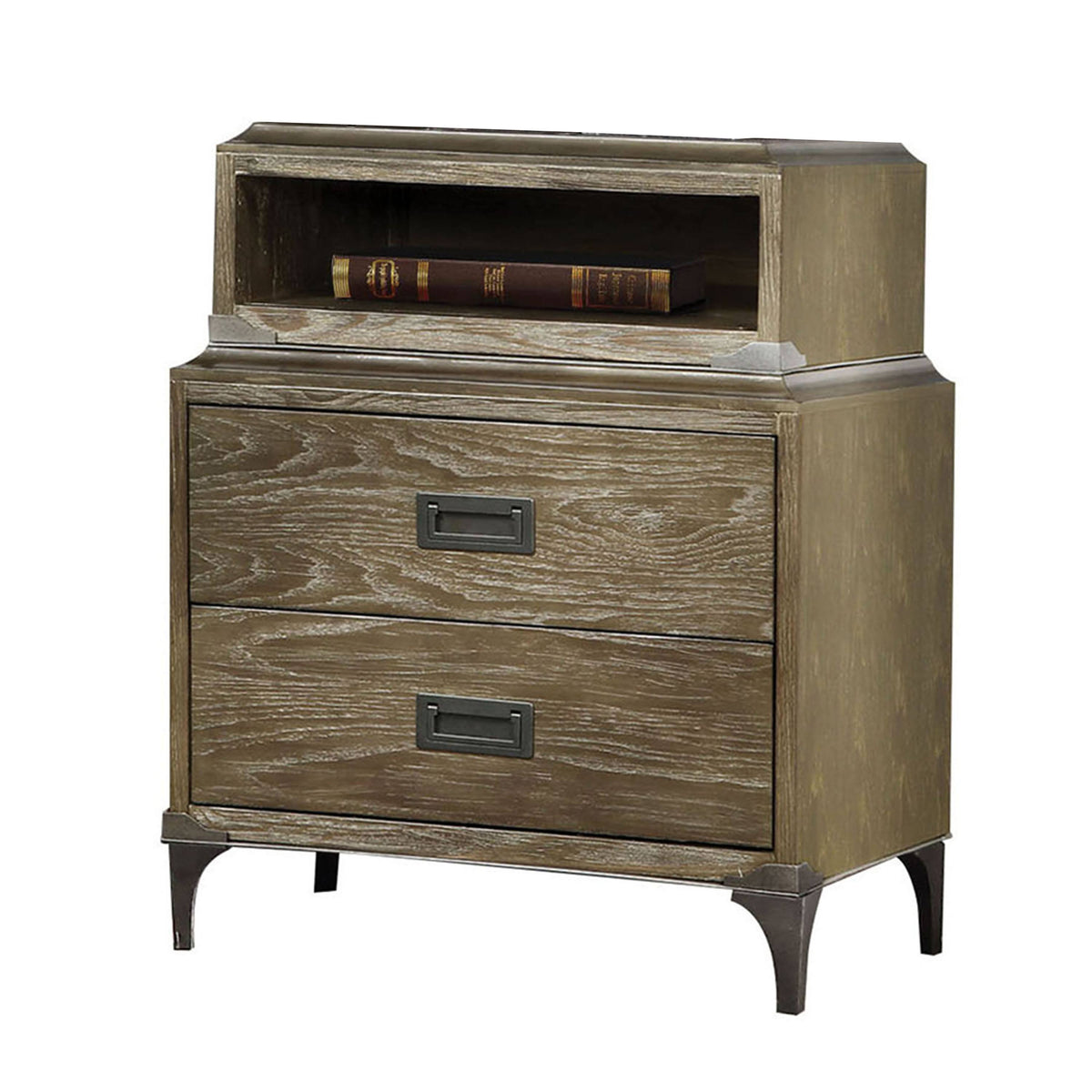 Brown 2 Drawer Wooden Nightstand with Metal Legs R6023