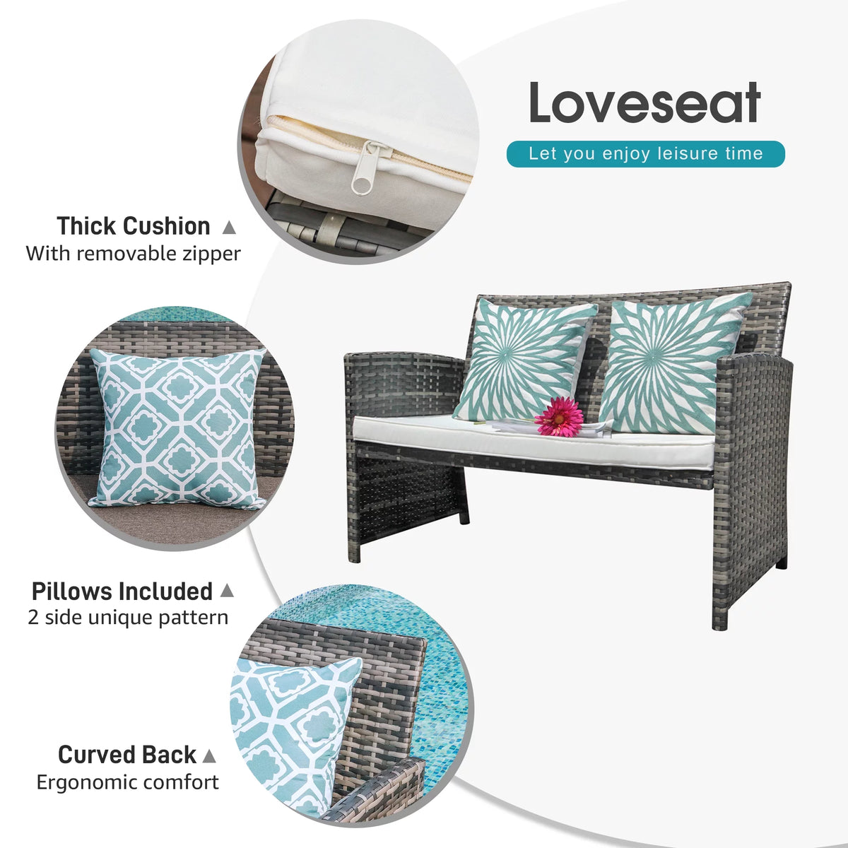 Wicker Rattan Loveseat Chairs with Ottomans J254740