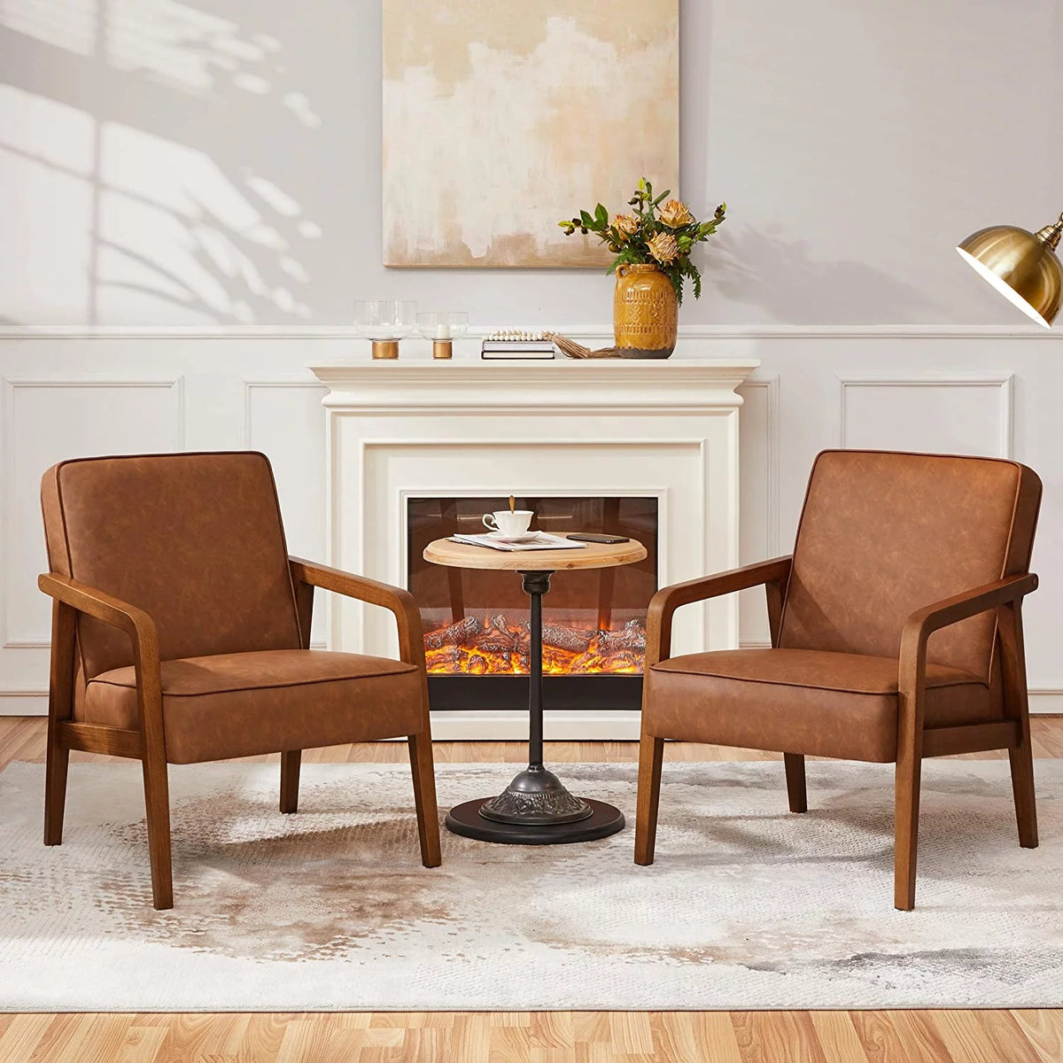 Light Brown 2 Pieces PU Leather Accent Chair E749799