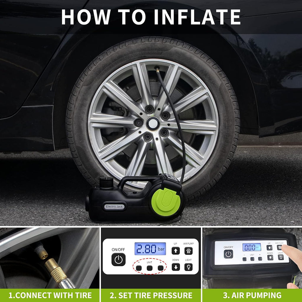 12V 5 Ton Electric Car Jack Kit with Impact Wrench & Inflator E7611