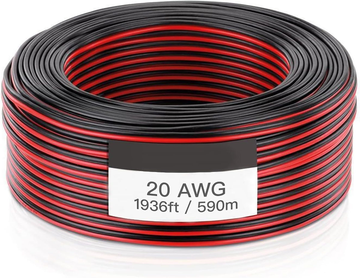 20AWG 2 Conductor Parallel Electric Cable Cord, Red Black, 590M E985457