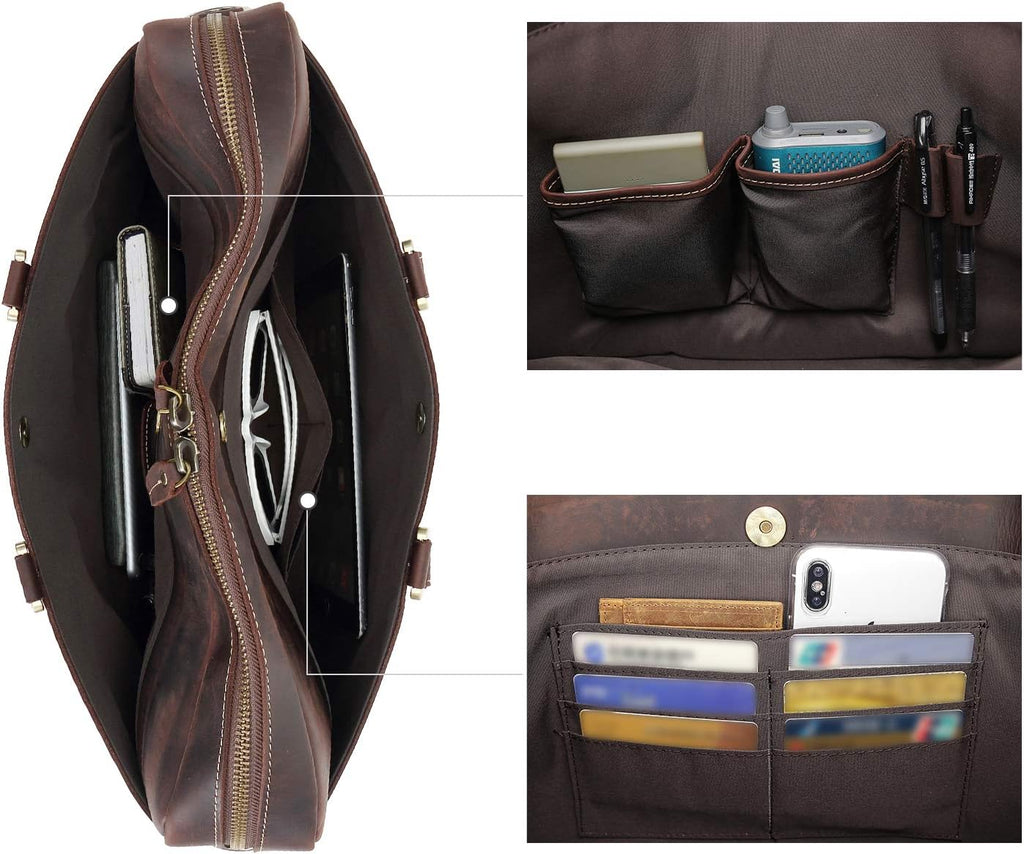 Full Grain Leather 18.5'' Laptop Briefcase Messenger Bag Y308