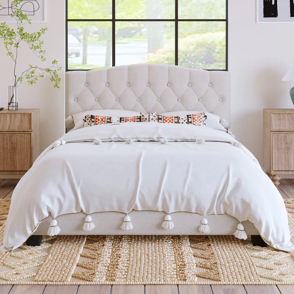 Queen Size Platform Bed Frame Beige T81594