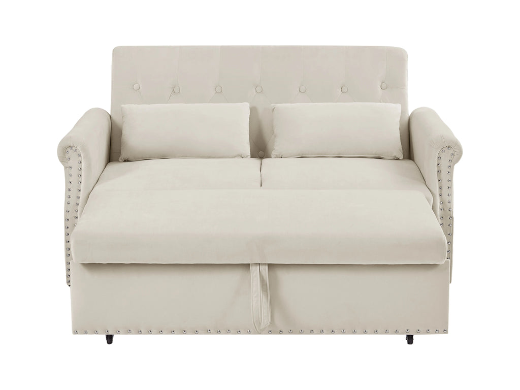 55" Beige Pull Out Sleeper Sofa Bed with Adjustable Backrest S31419