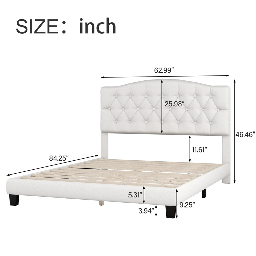 Queen Size Platform Bed Frame Beige T81594