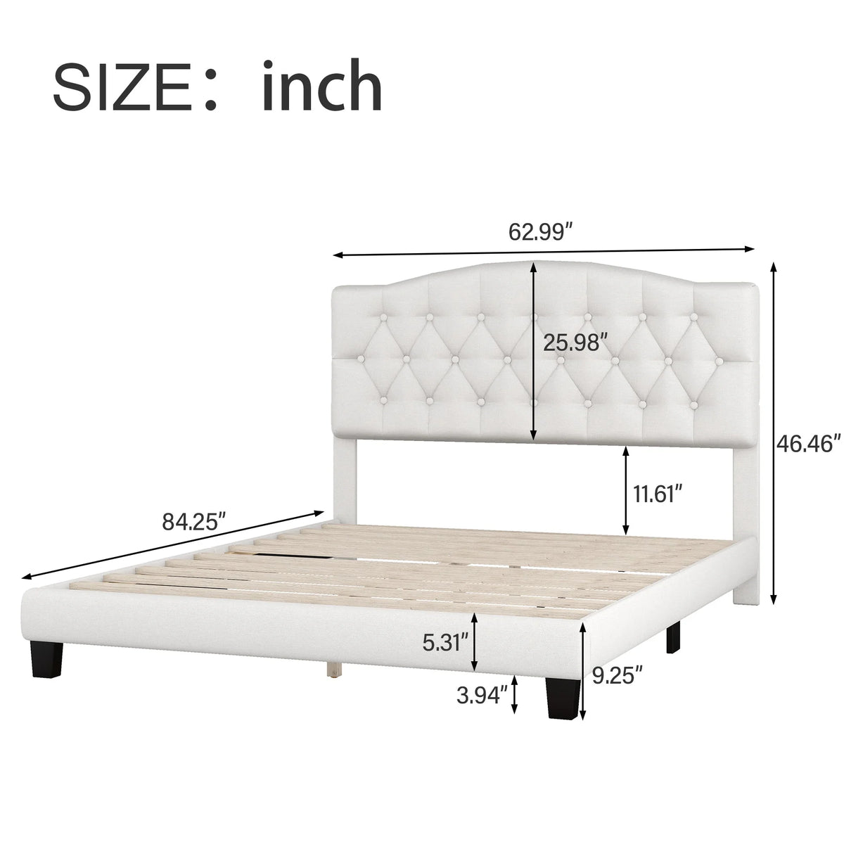 Queen Size Platform Bed Frame Beige T81594