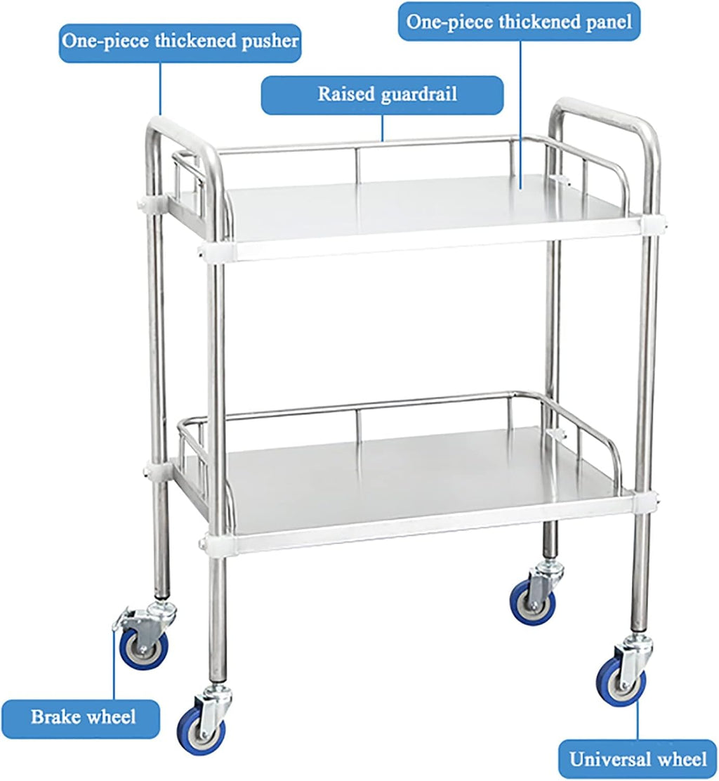 2 Layers Stainless Steel Utility Cart with Silent Locking Wheels X906875