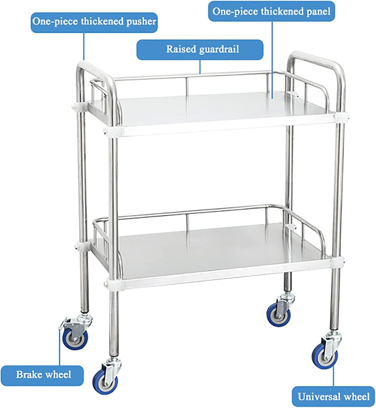 2 Layers Stainless Steel Utility Cart with Silent Locking Wheels X906875
