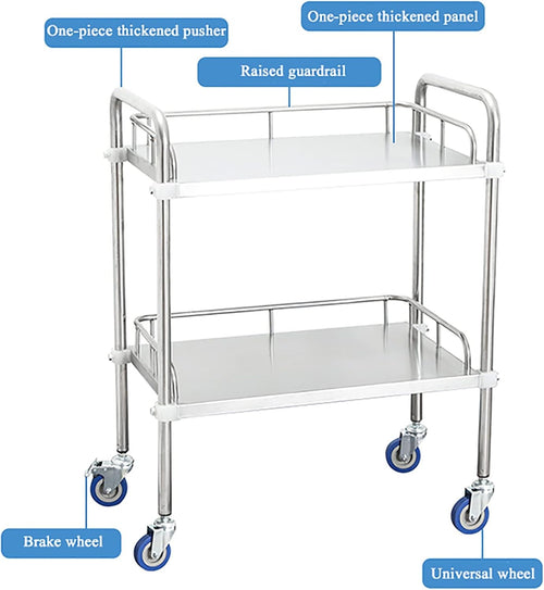 2 Layers Stainless Steel Utility Cart with Silent Locking Wheels X906875