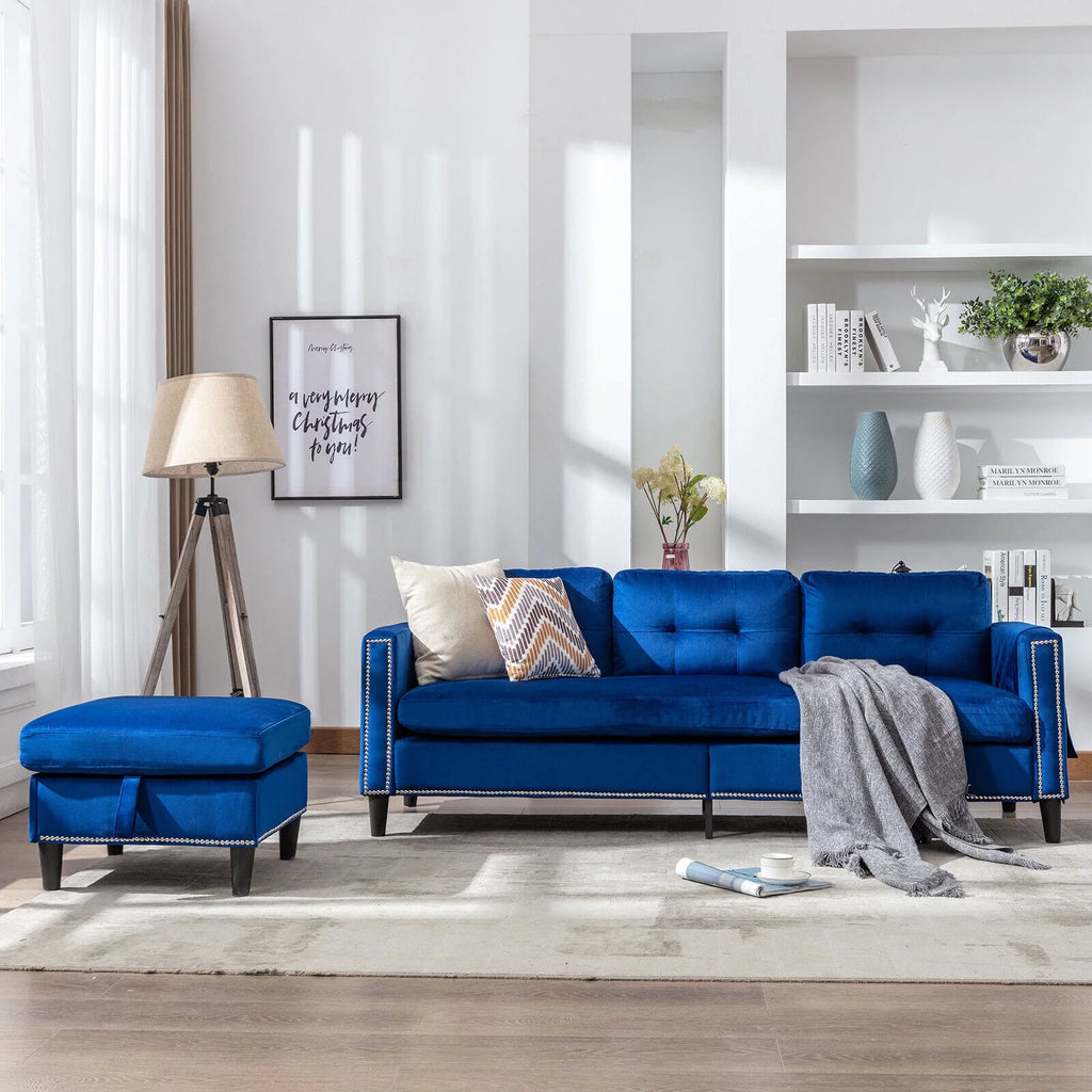78 L Shaped Velvet Sectional Sofa with USB L4729