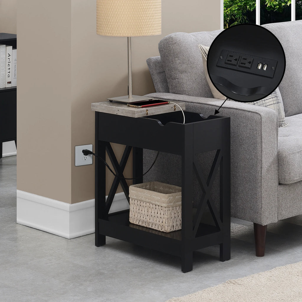 Flip Top End Table with Charging Station and Shelf R881368