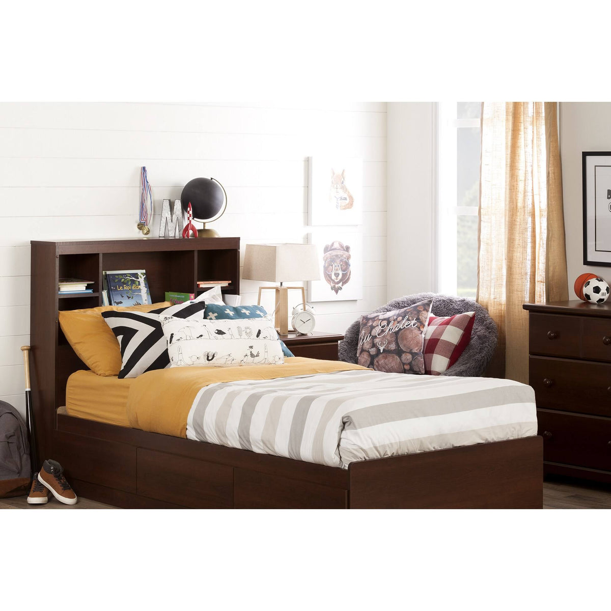 Twin Bookcase Headboard with Decals W490699
