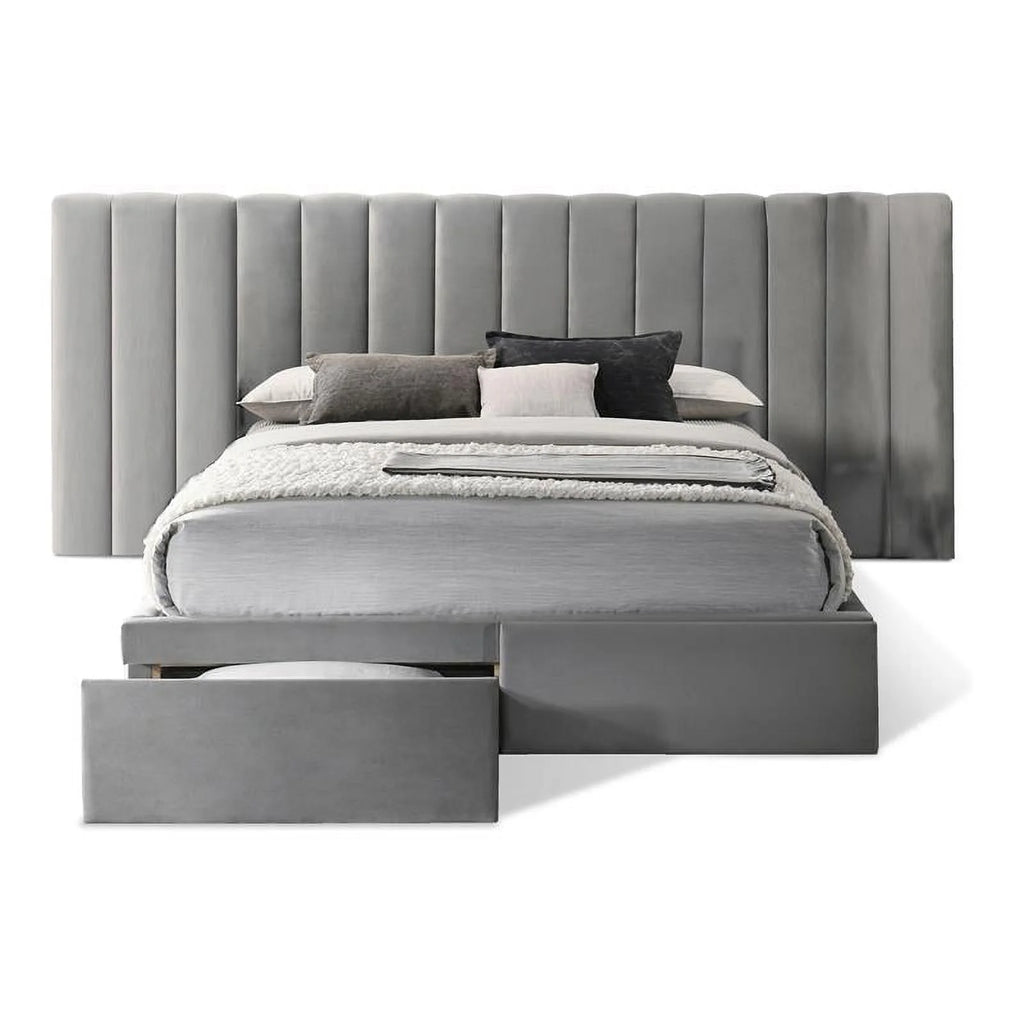 Solid Wood Velvet Queen Headboard with Footboard in Gray G847
