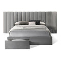 Solid Wood Velvet Queen Headboard with Footboard in Gray G847