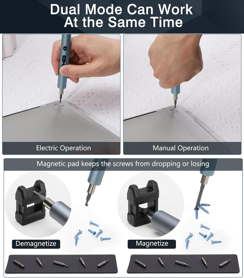 Mini Electric Screwdriver 62 In 1 Magnetic Screwdriver Kit with 48PCs Bits, Gray H57204