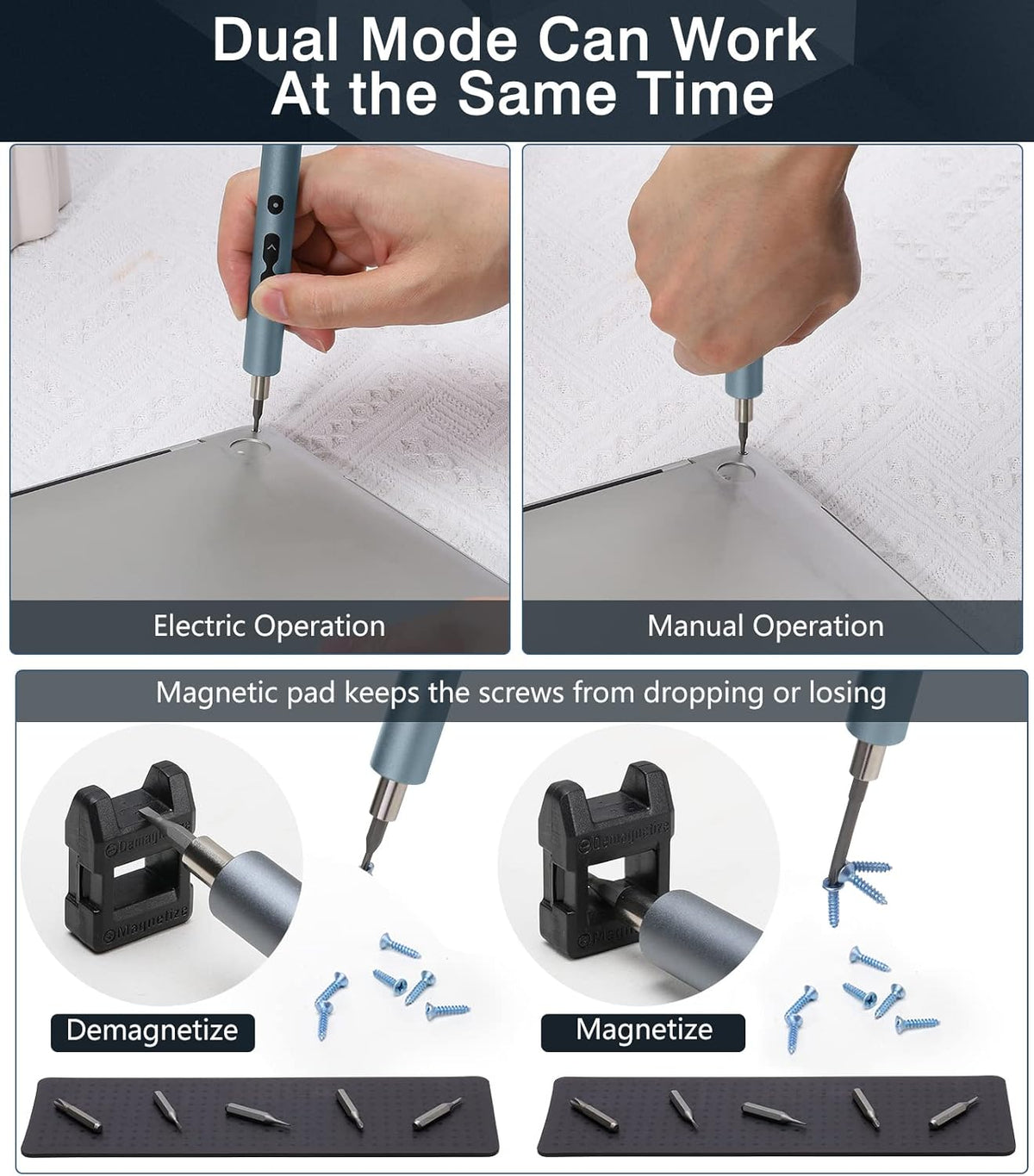 Mini Electric Screwdriver 62 In 1 Magnetic Screwdriver Kit with 48PCs Bits, Gray H57204