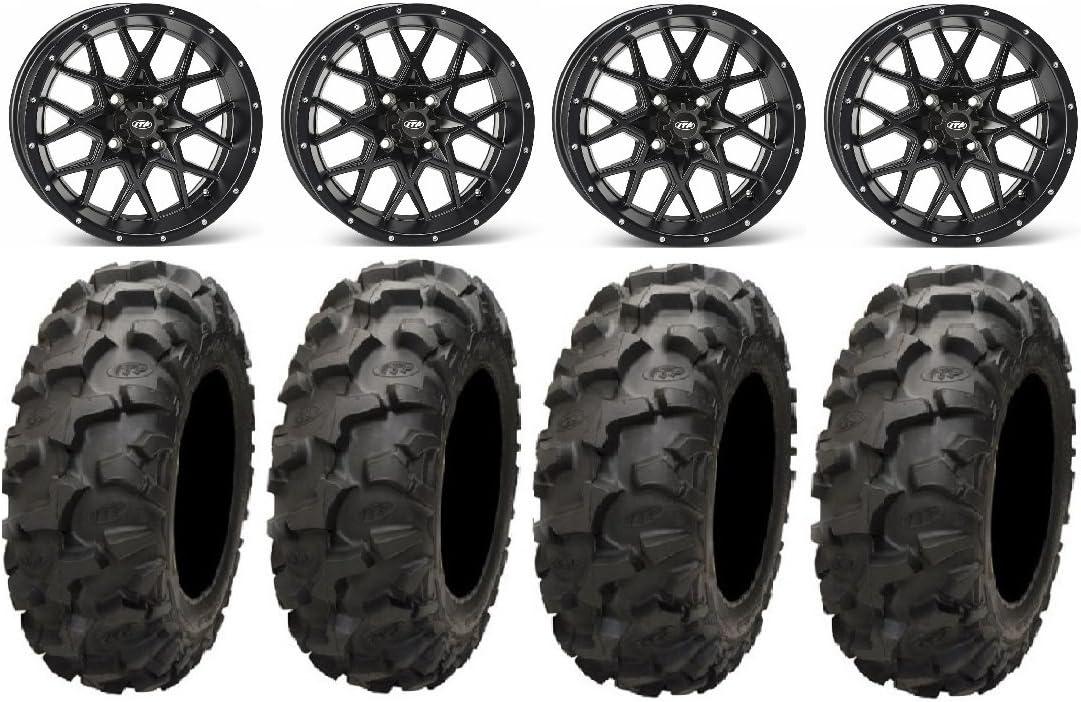Matte Black 15 Wheels Blackwater Tires 4x137 Bolt Pattern 10mmx1.25 Lug Kit M79168