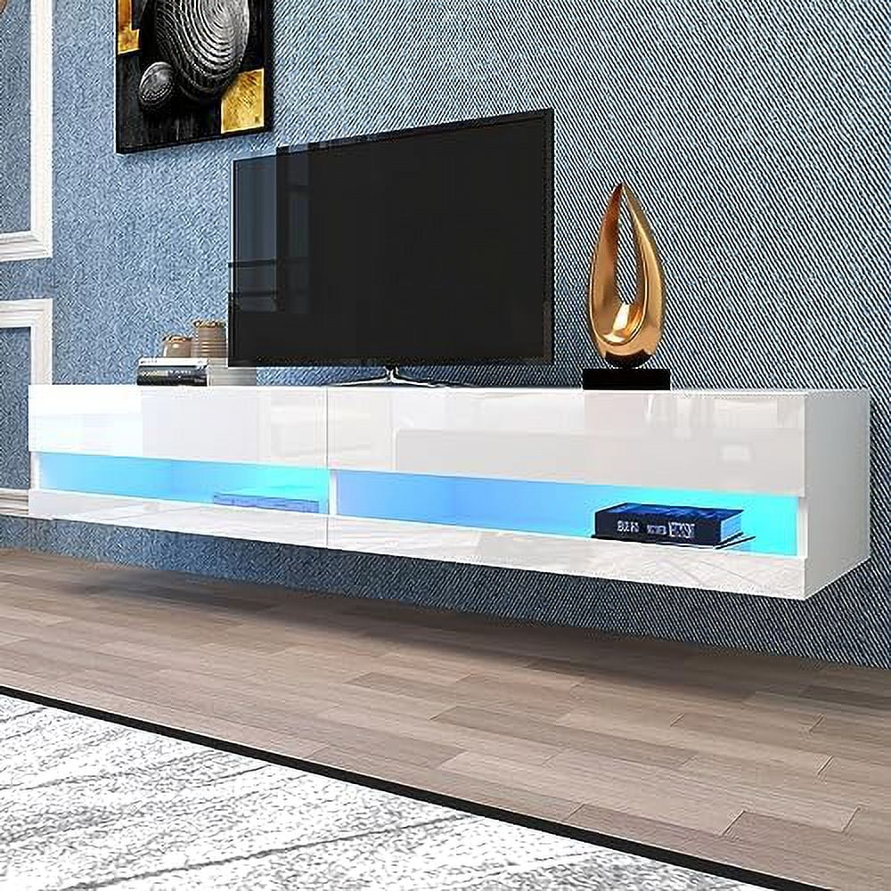 60" Brown Floating TV Stand with 3 Open Compartments V343534