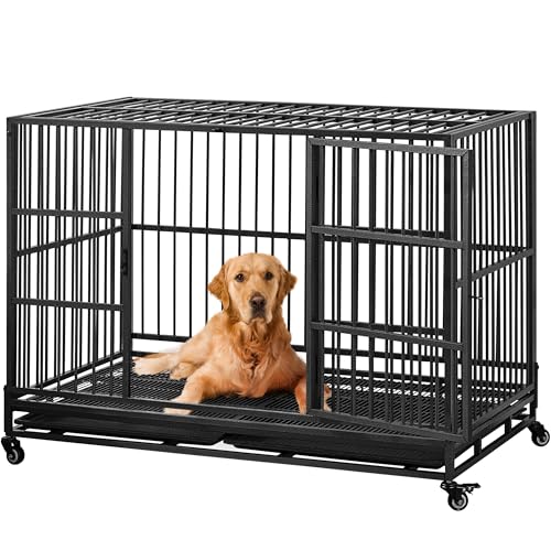 48'' XXL Dog Crate with 2 Doors Lockable Wheels T605