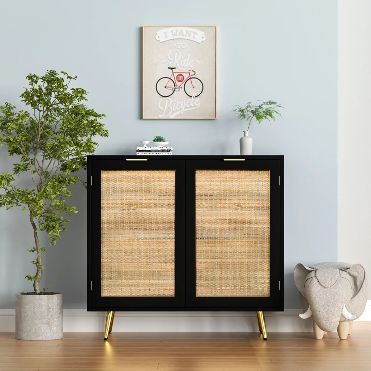 Black 2 Rattan Door Accent Cabinet M89681
