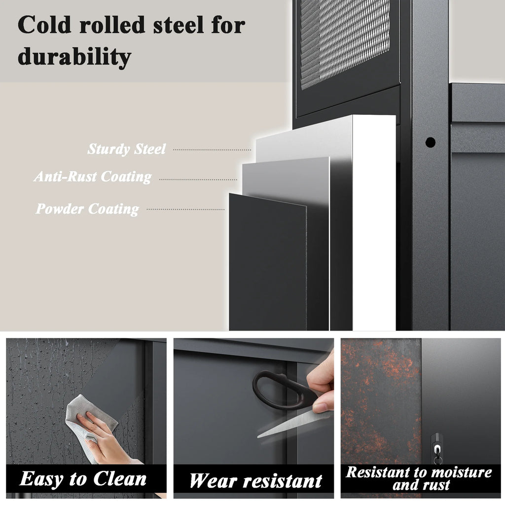 Metal Storage Cabinet with Sliding Doors and Adjustable Shelf, Black K66108