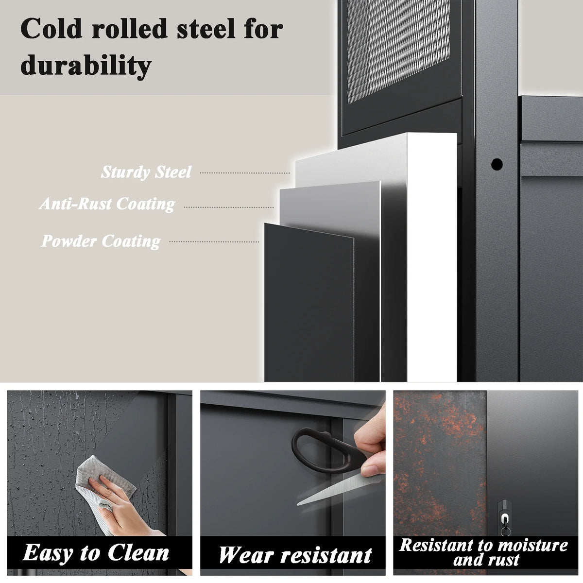 Metal Storage Cabinet with Sliding Doors and Adjustable Shelf, Black K66108