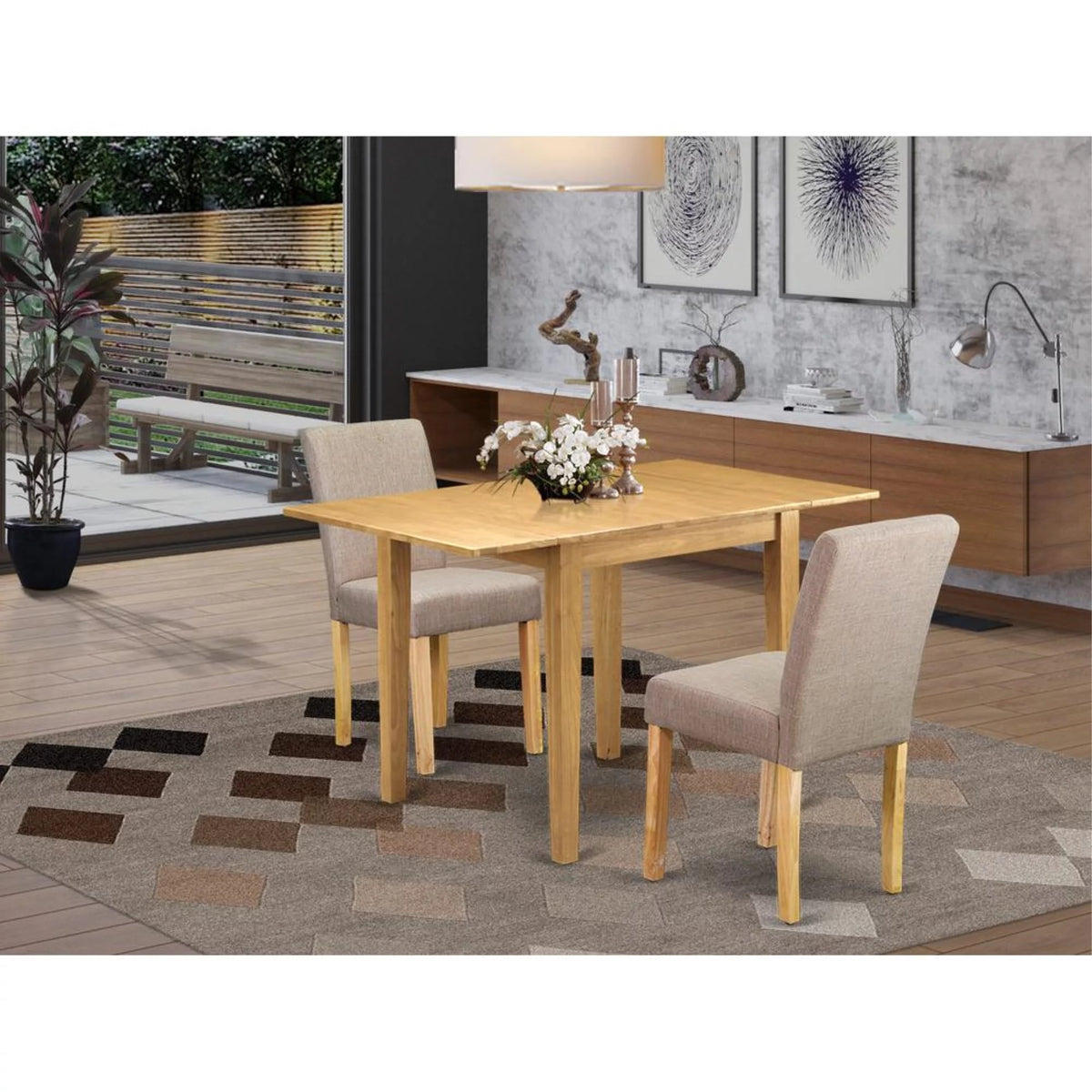 3 Pc Oak Finish Dining Table Set F8363
