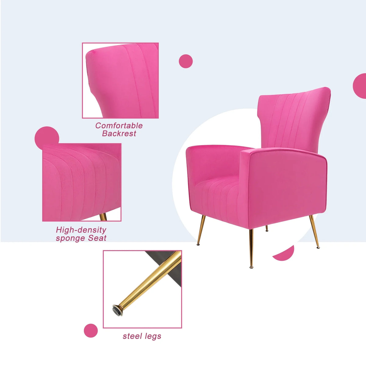 Velvet Wingback Accent Chair with Gold Legs K740
