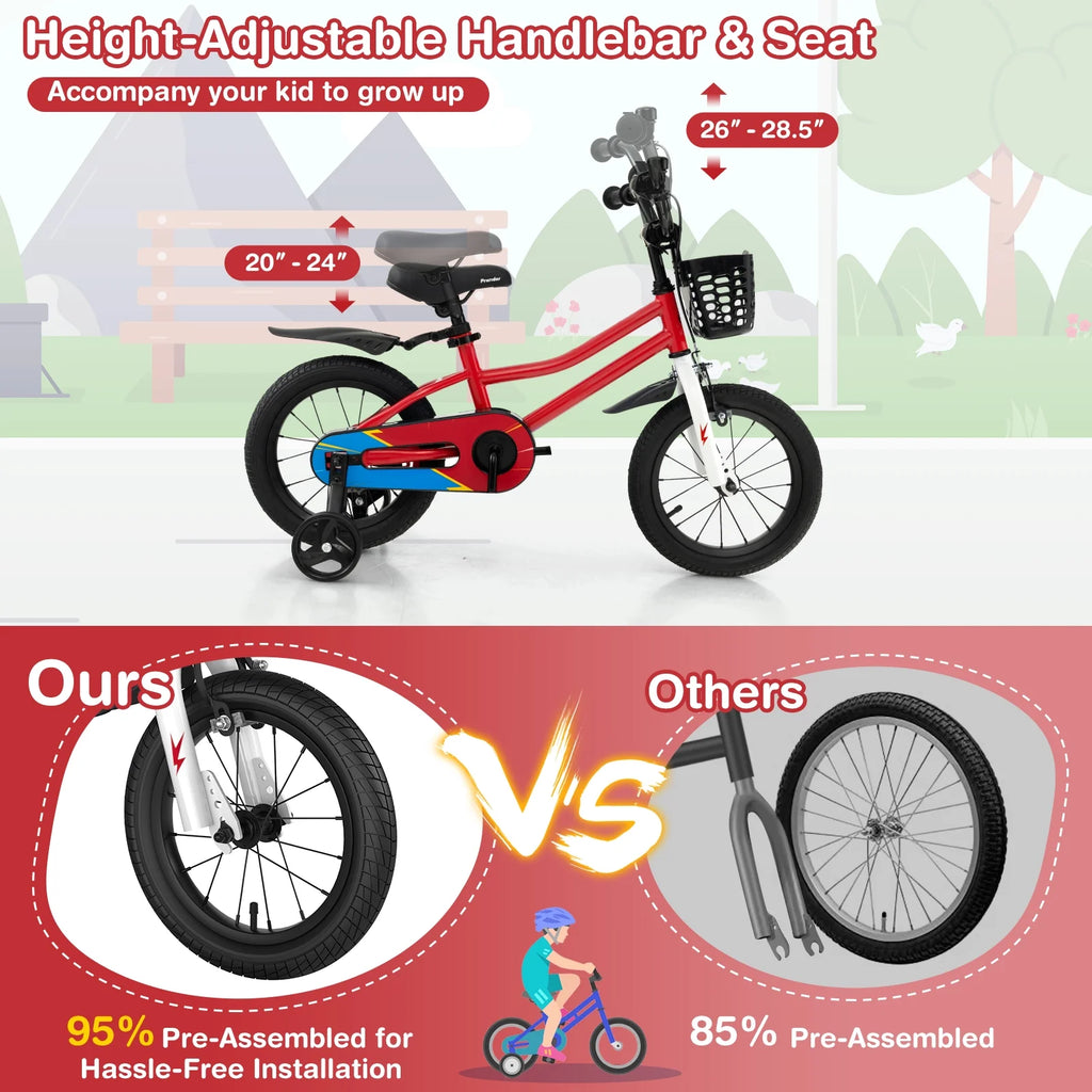 14'' Kid's Bike with Training Wheels & Basket White Y529103