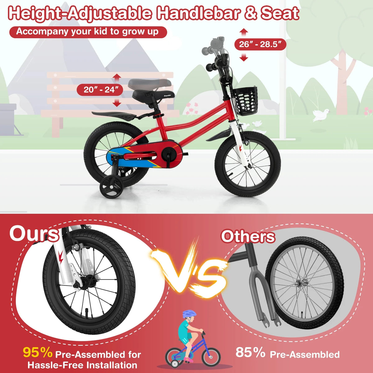 14'' Kid's Bike with Training Wheels & Basket White Y529103