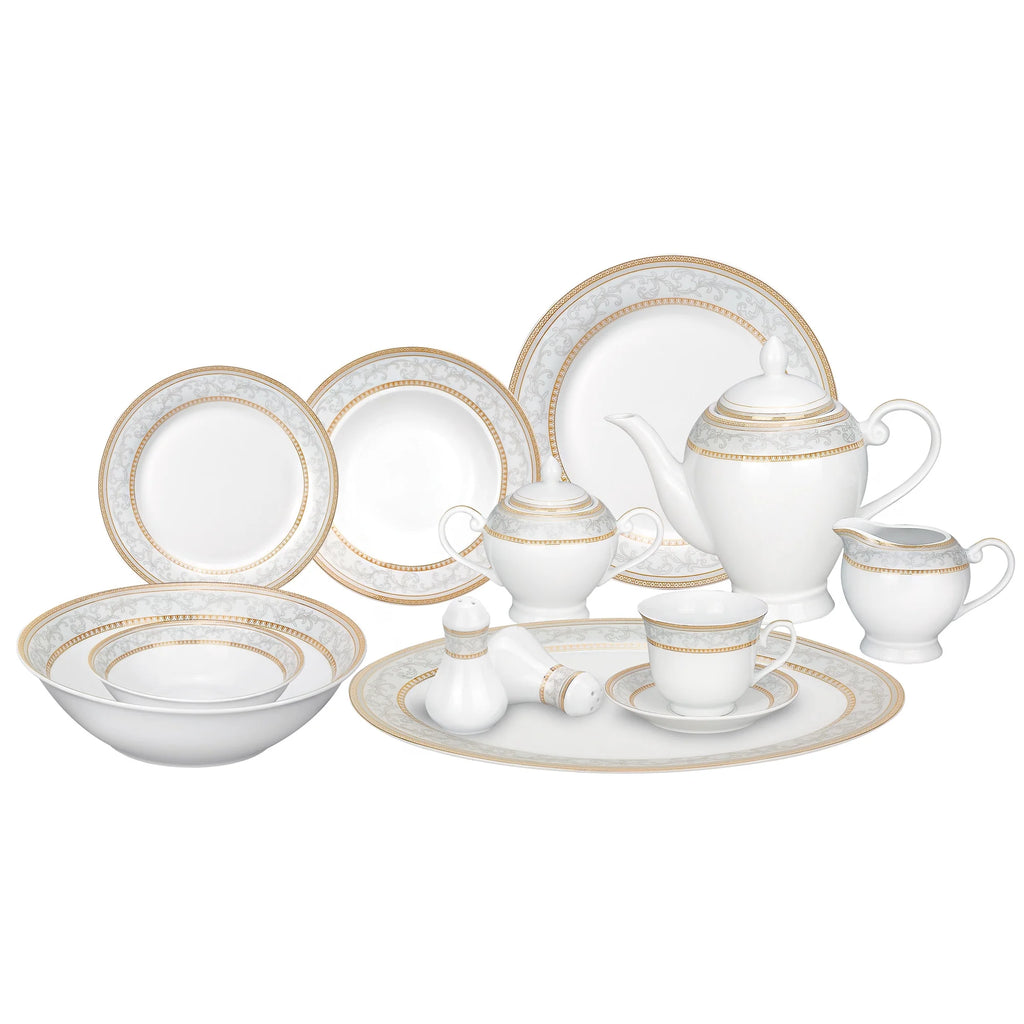 57-piece Porcelain Dinnerware Set with Gold Accent A731415