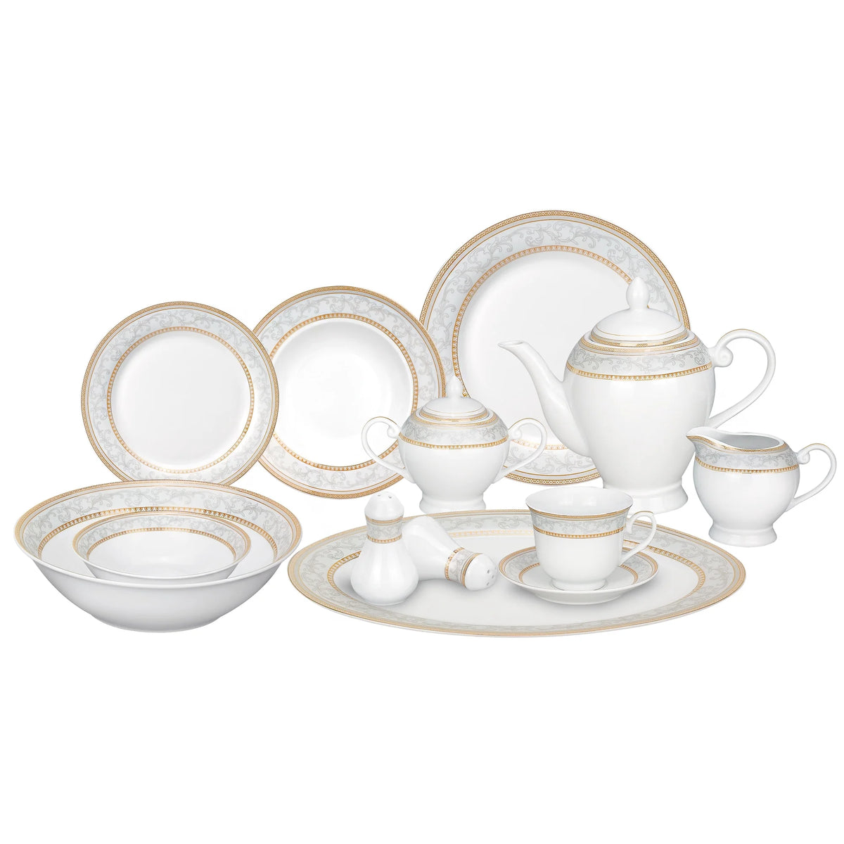 57-piece Porcelain Dinnerware Set with Gold Accent A731415