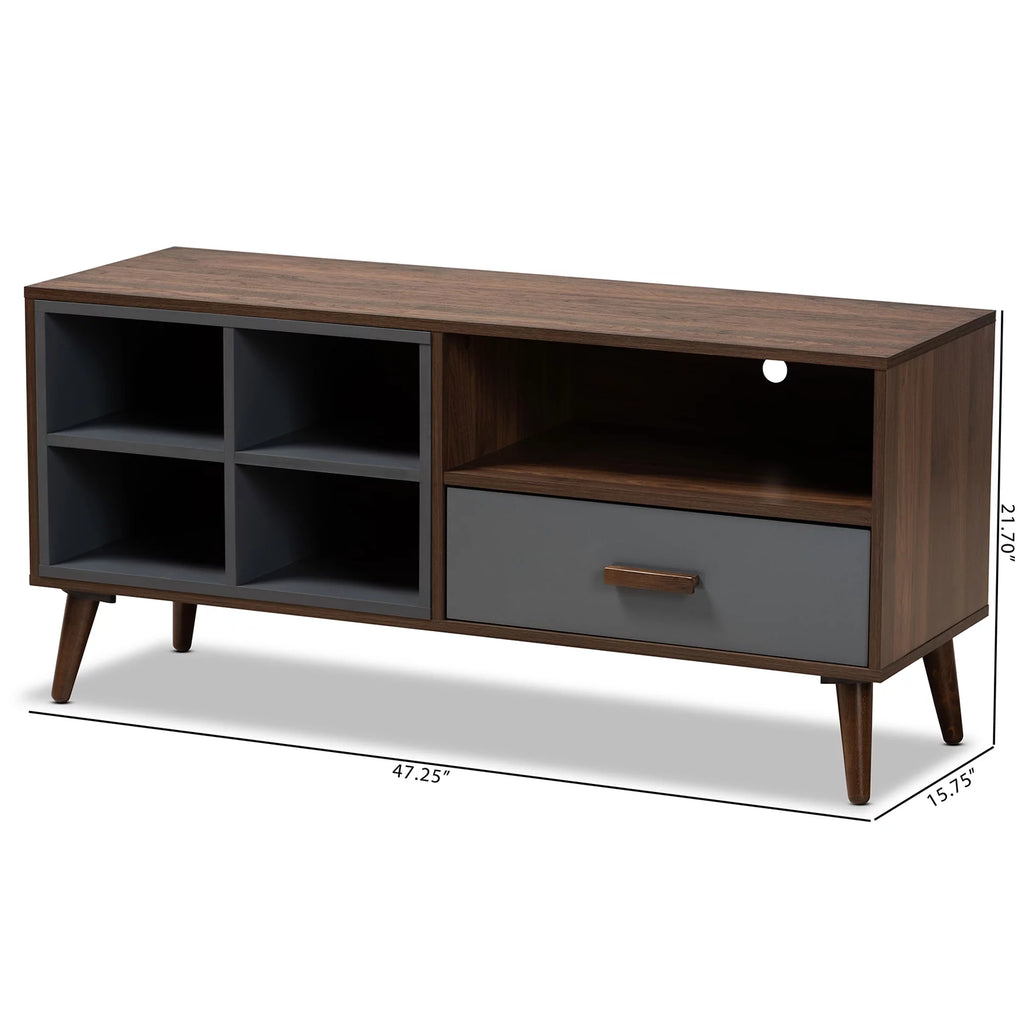 Two-Tone Grey and Walnut Brown Wood 1-Drawer TV Stand D99106
