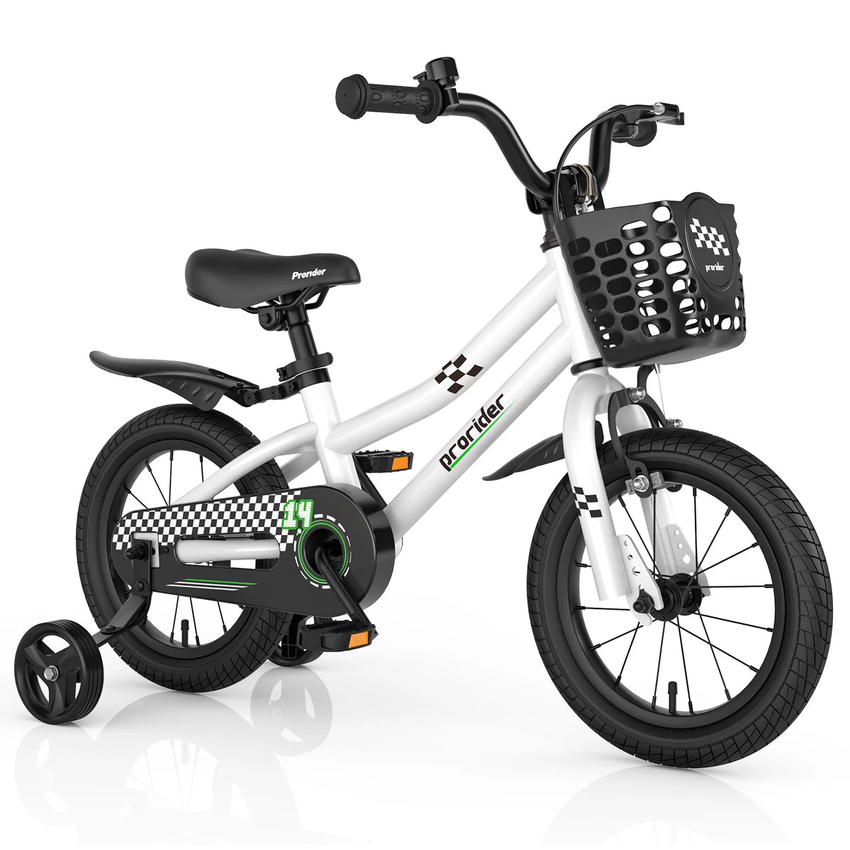 14'' Kid's Bike with Training Wheels & Basket White Y529103
