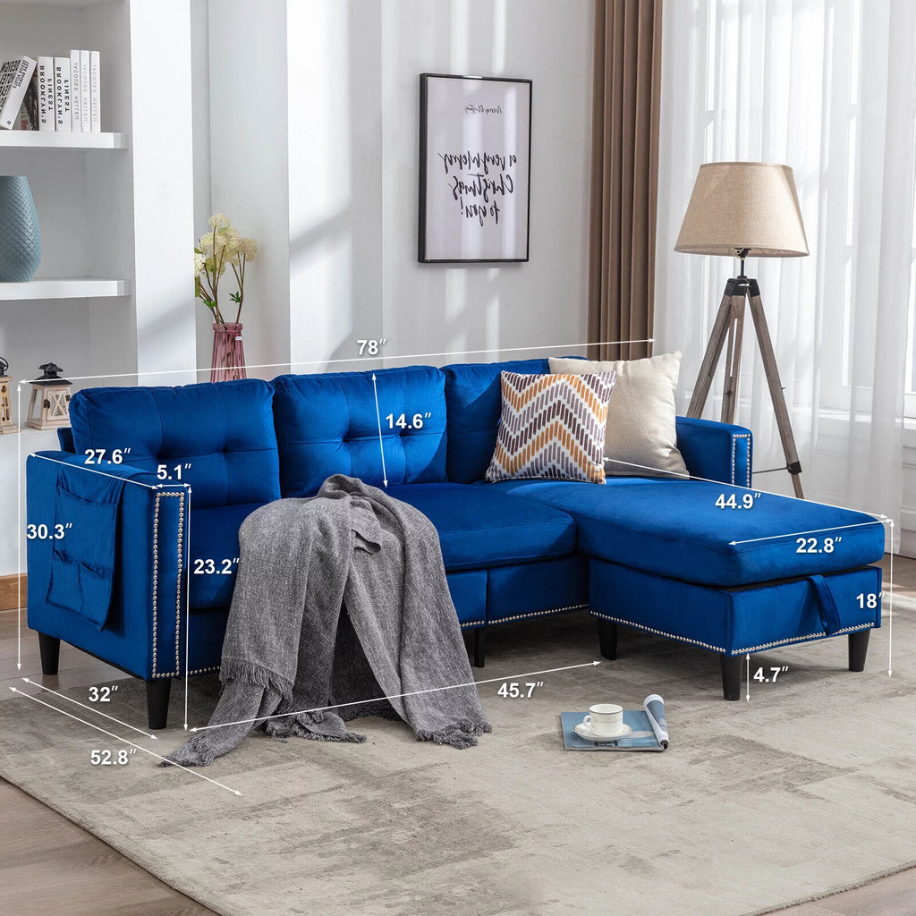 78 L Shaped Velvet Sectional Sofa with USB L4729
