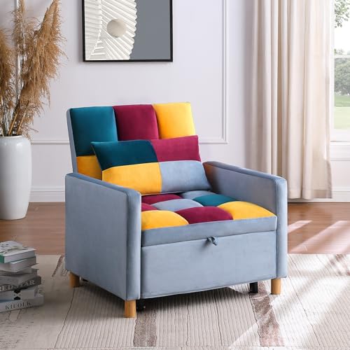 3-in-1 Convertible Chair Bed, 31.5 Inch Pull Out Sofa Bed with Adjustable Backrest, Solid Wood Feet W637441