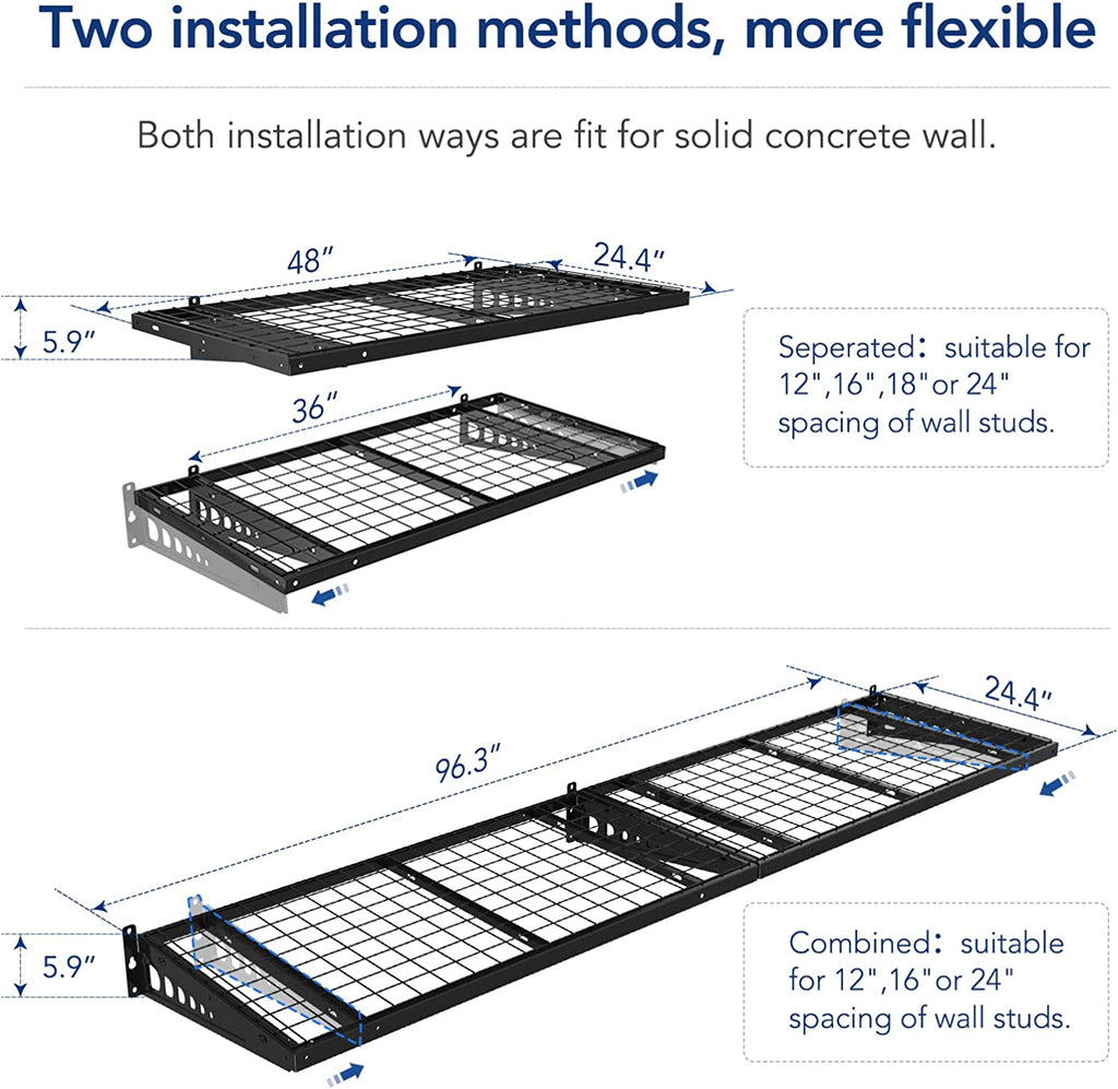 2x4ft Black Bike Storage Rack Wall Shelves, 2-Pack M571
