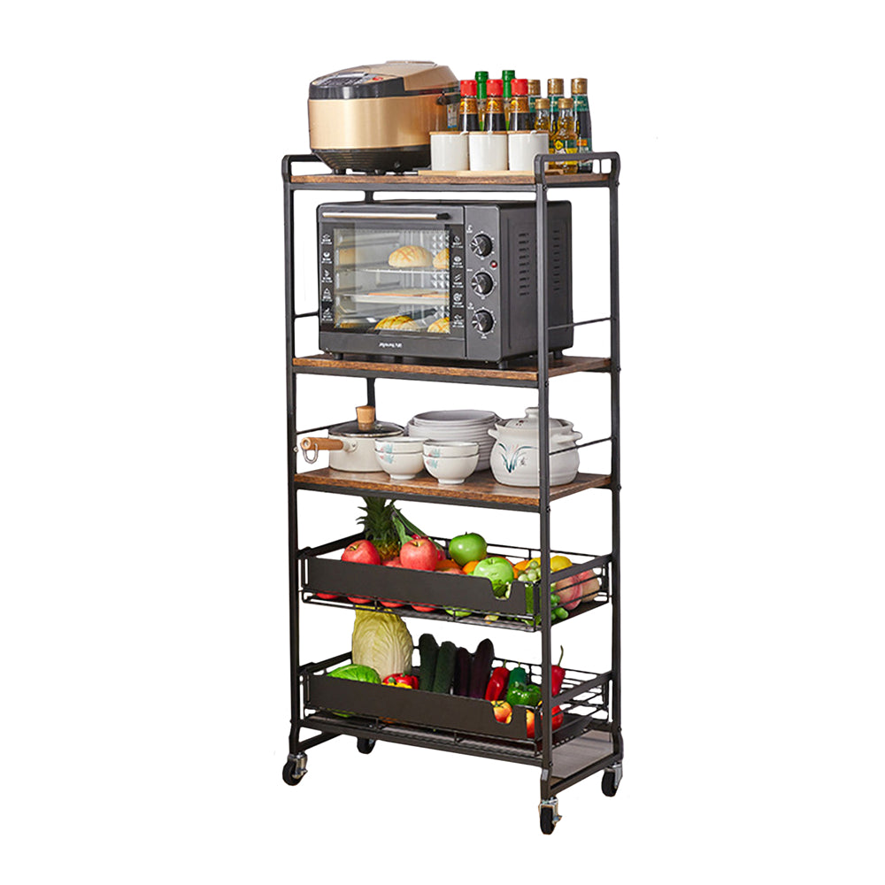 5 Tier Rolling Utility Trolley Cart with Sliding Drawers K693316