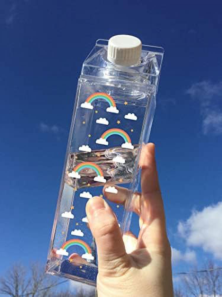 rainbow pattern milk carton water bottle 500ml 16.9oz clear K7350