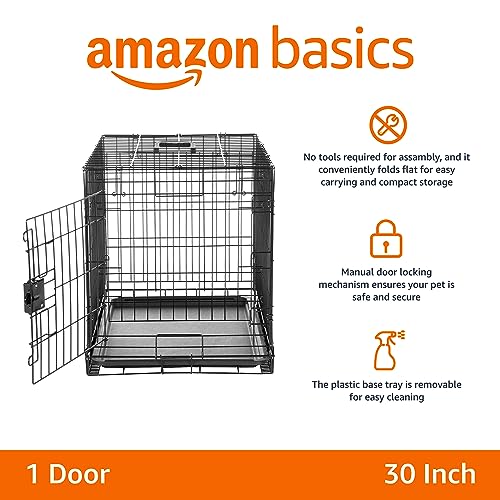 Foldable Metal Wire Dog Crate with Tray, 48 x 30 x 32.5 in, Black Y6052