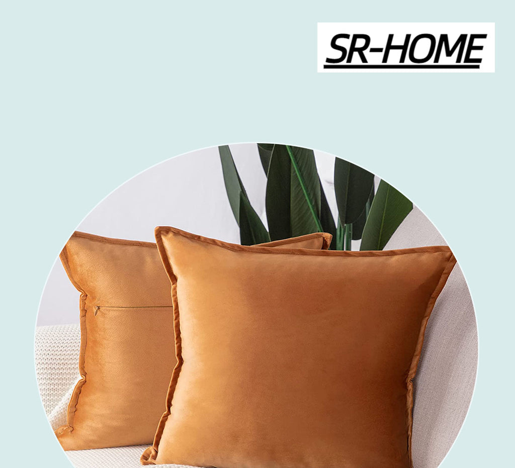 Set of 2 Velvet Decorative Throw Pillow Covers Square with Fringe Cushion Case K9212