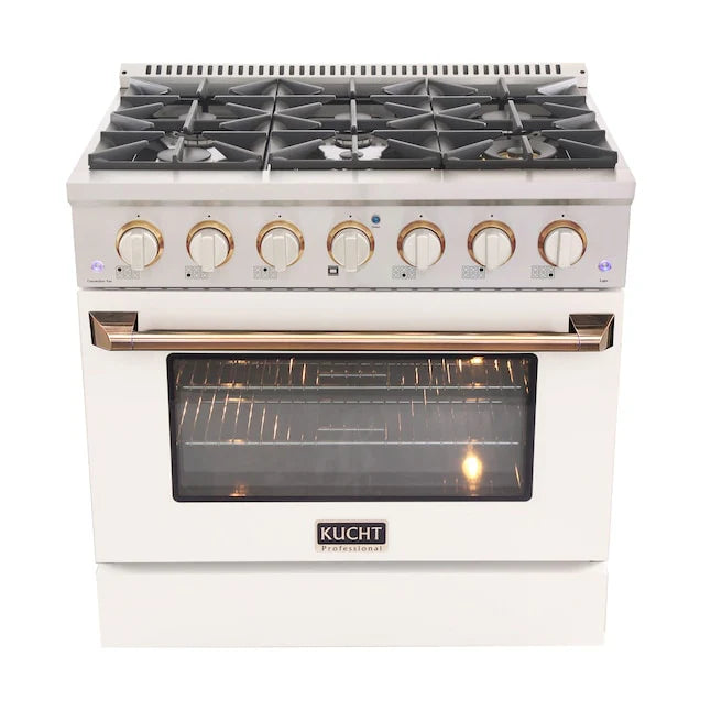36 In. 5.2 cu ft. Natural Gas Range with White Door and Gold Accents V9149