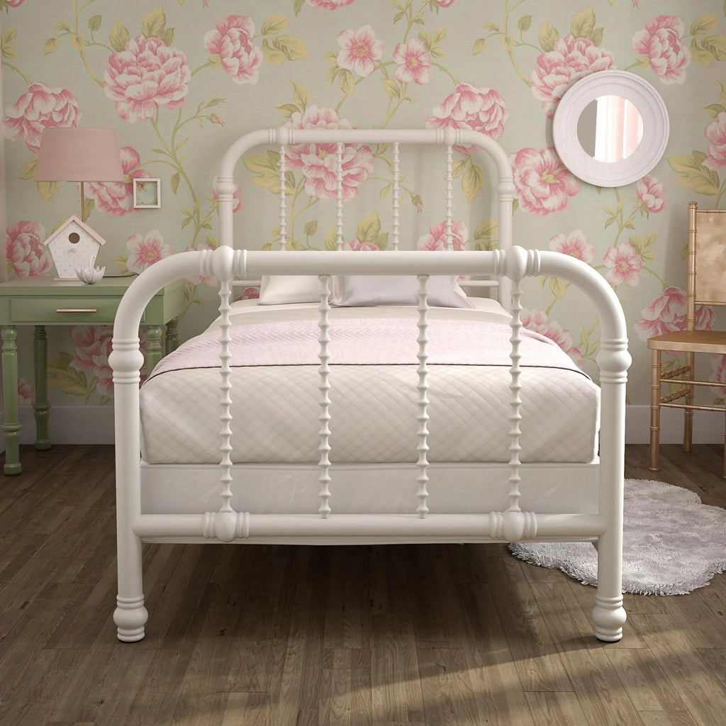 White Twin Metal Bed Frame with Headboard E34027