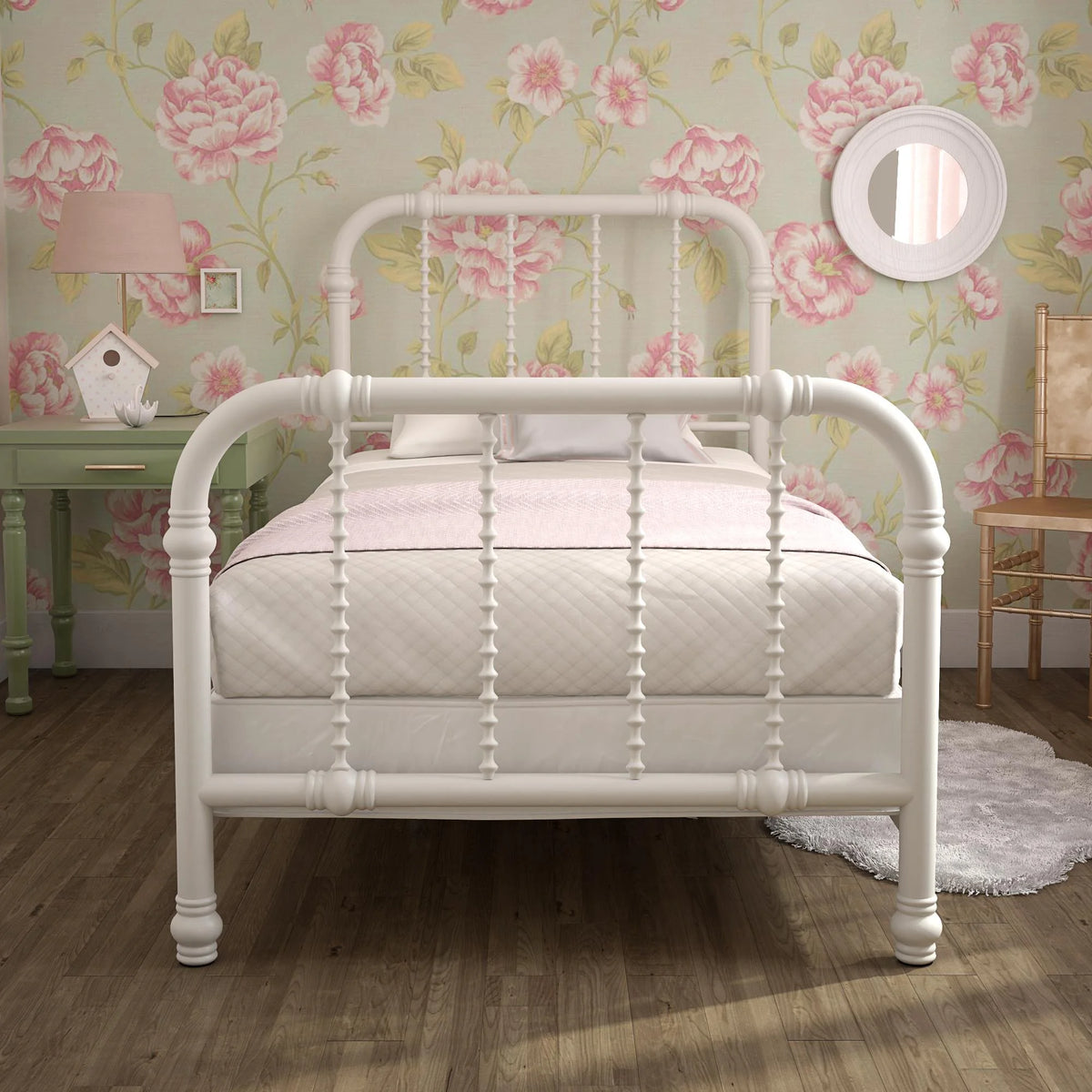 White Twin Metal Bed Frame with Headboard E34027