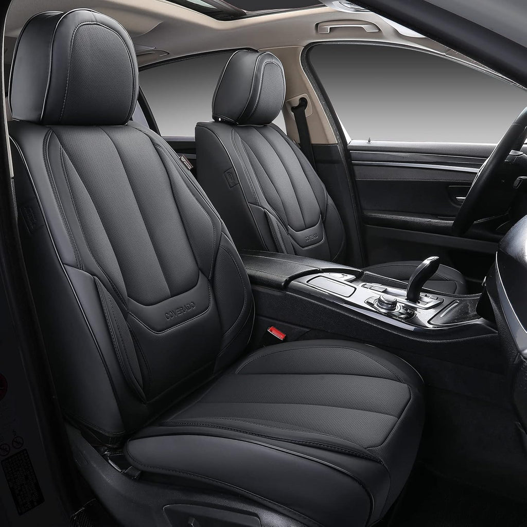 Black Waterproof Nappa Leather Front Seat Covers 2 Pieces R343