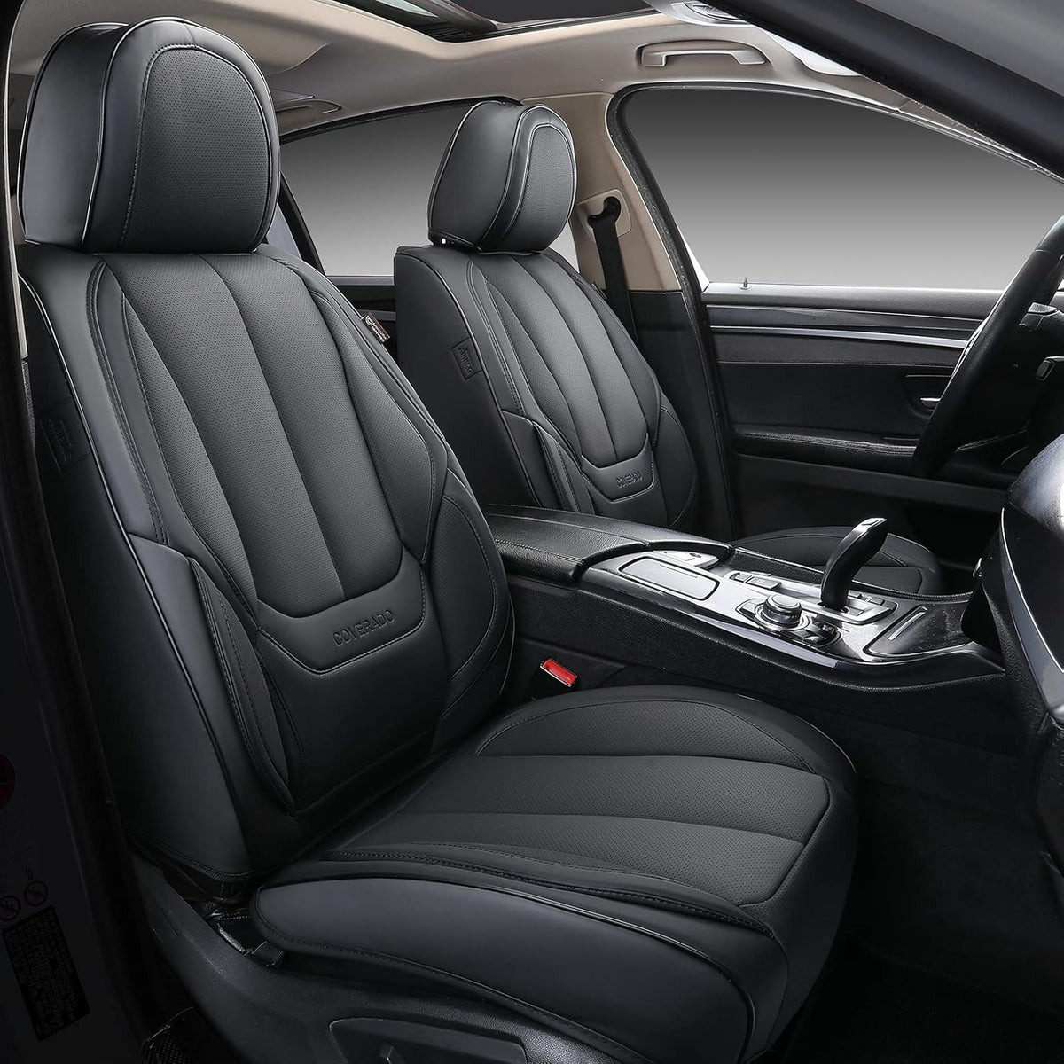 Black Waterproof Nappa Leather Front Seat Covers 2 Pieces R343