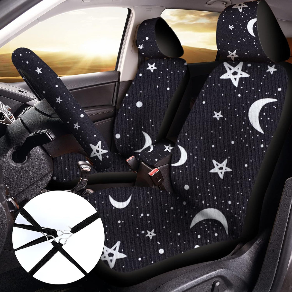 15 Pieces Moon and Stars Car Seat Cover Full Set O2759