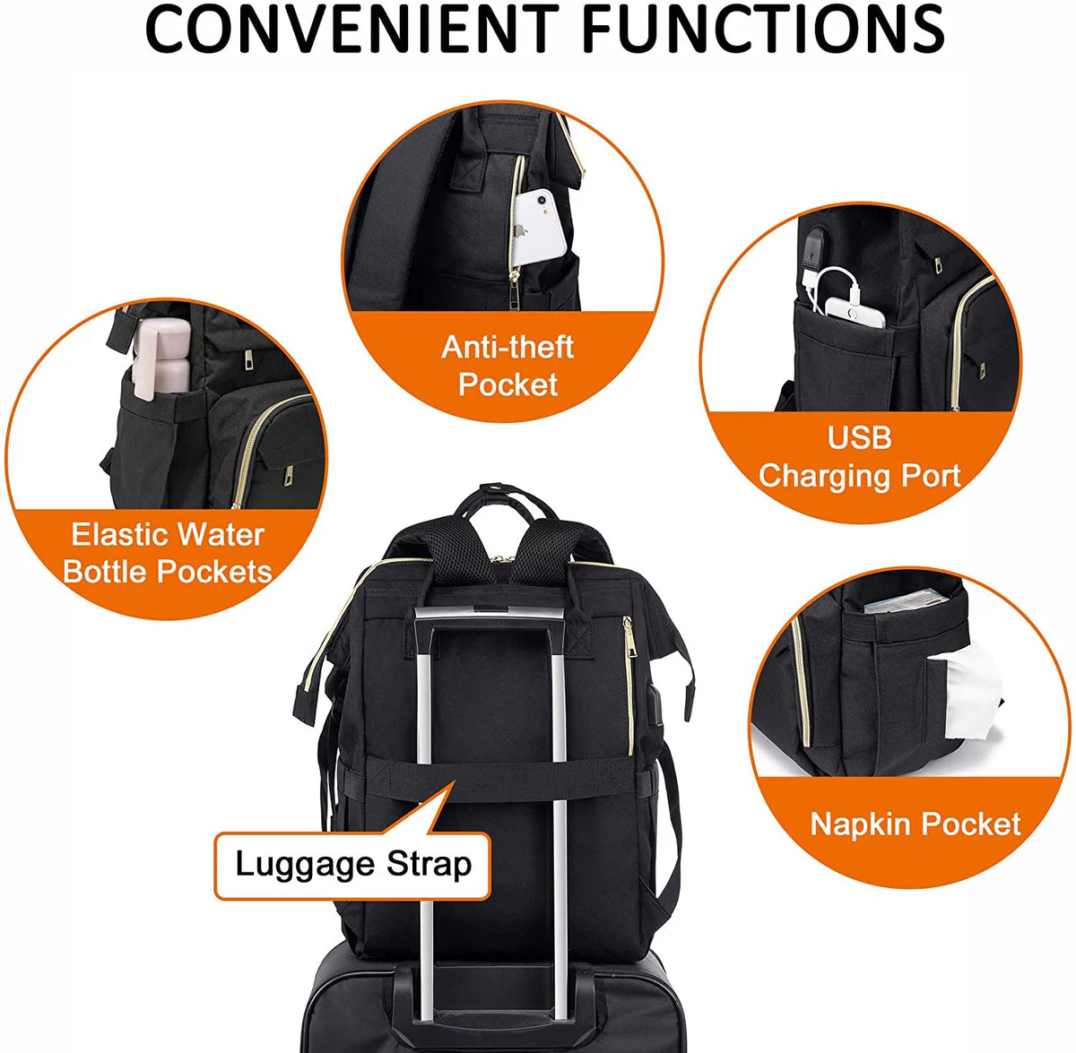 17" Waterproof Laptop Backpack with USB-Black O97326